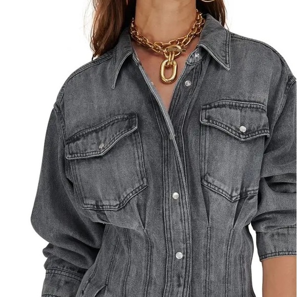 $770 ETOILE ISABEL MARANT Tomie Denim Button Maxi Dress - Picture 2 of 3